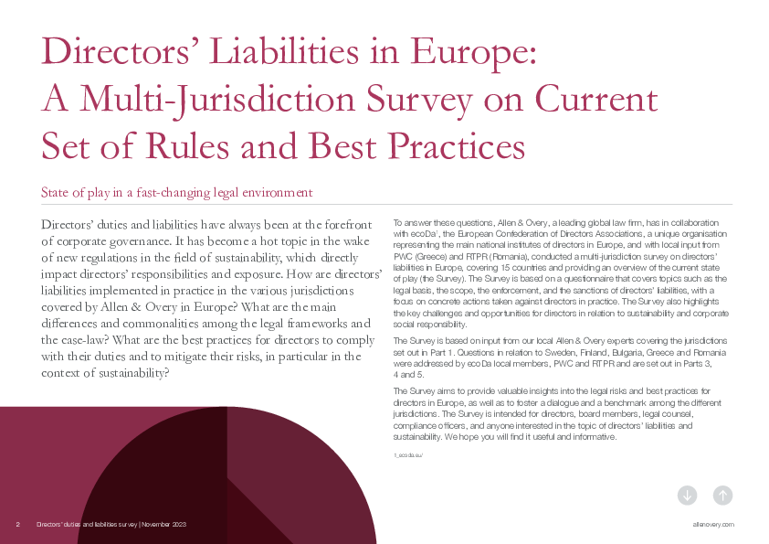 Directors’ duties and liabilities survey