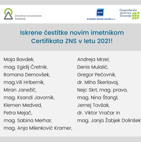 Čestitamo prejemnikom Certifikata ZNS v letu 2021!