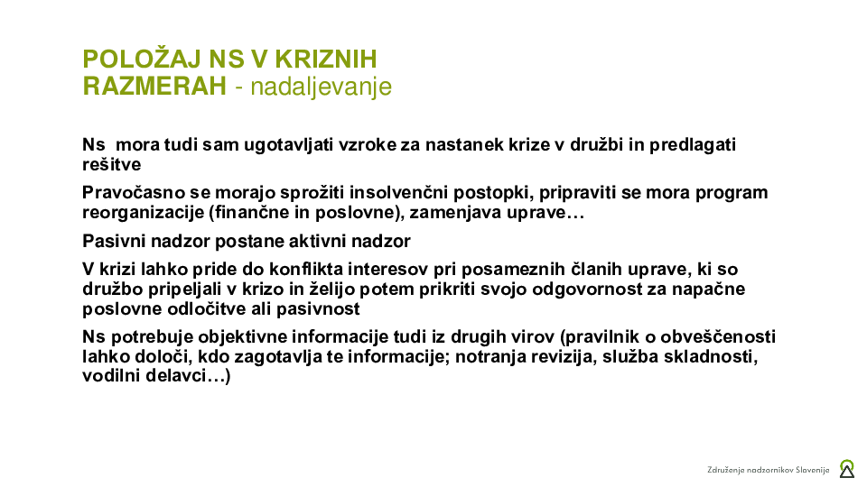 Vloga nadzornega sveta v insolvenčnih postopkih  ("Izobraževanje za nadzornike")