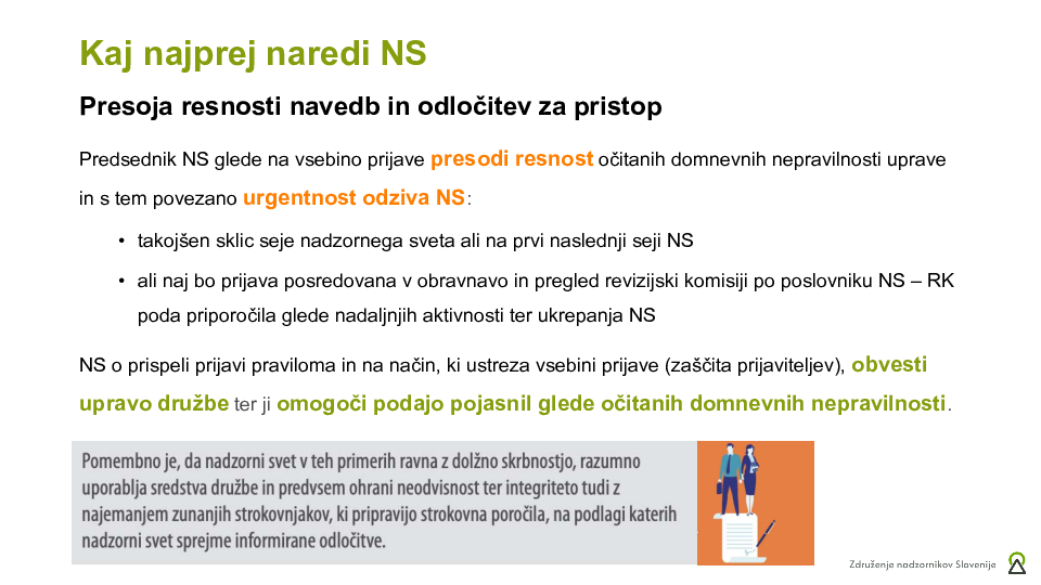 Kako ravnati, ko NS prejme prijavo glede škodljivih poslov, ki domnevno bremenijo upravo