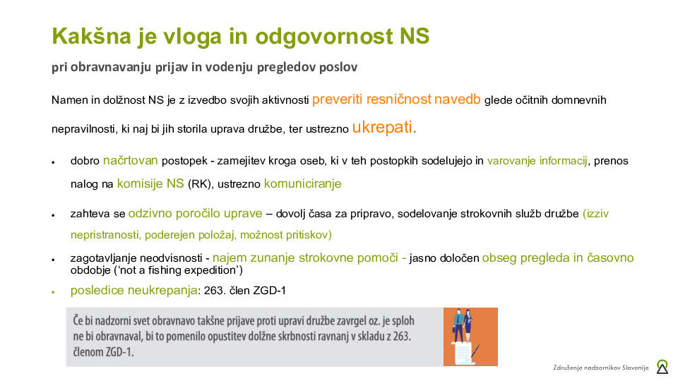 Kako ravnati, ko NS prejme prijavo glede škodljivih poslov, ki domnevno bremenijo upravo