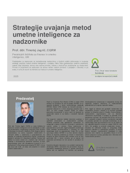 Strategije uvajanja metod umetne inteligence za nadzornike