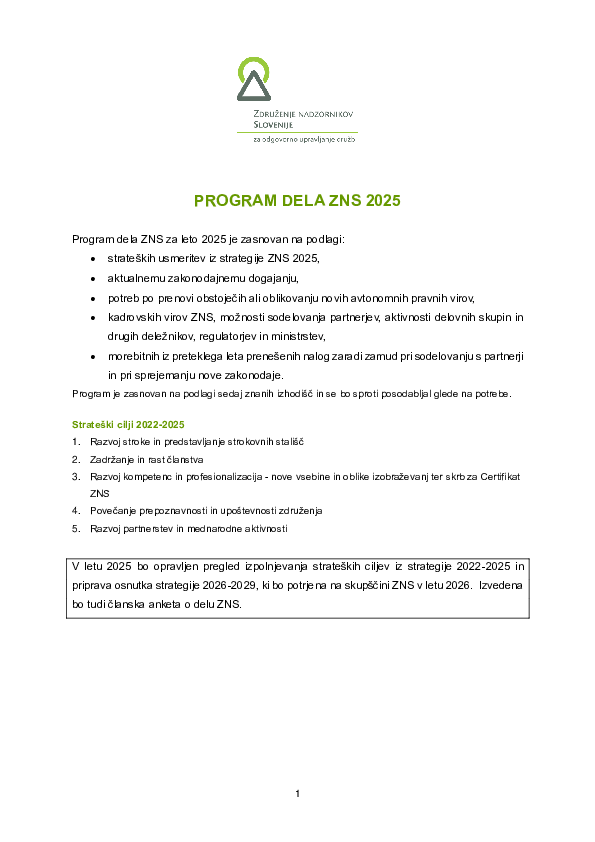Program dela ZNS 2025