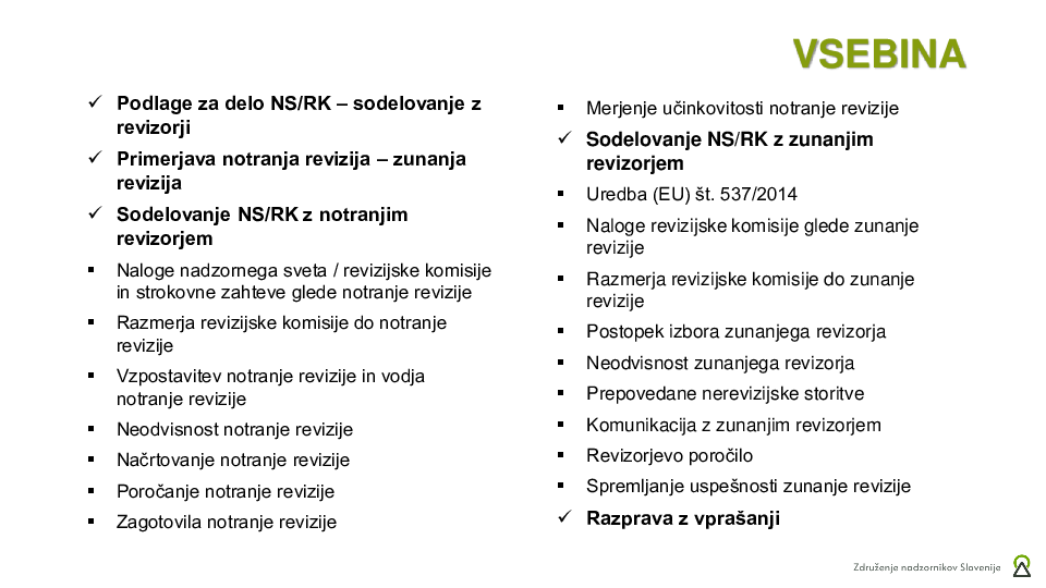 Sodelovanje nadzornega sveta z revizorji  ("Izobraževanje za nadzornike")