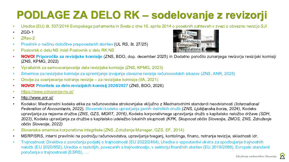 Sodelovanje RK z notranjim in zunanjim revizorjem