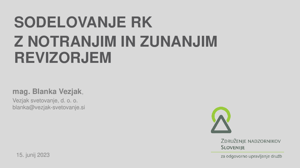 Sodelovanje RK z notranjim in zunanjim revizorjem