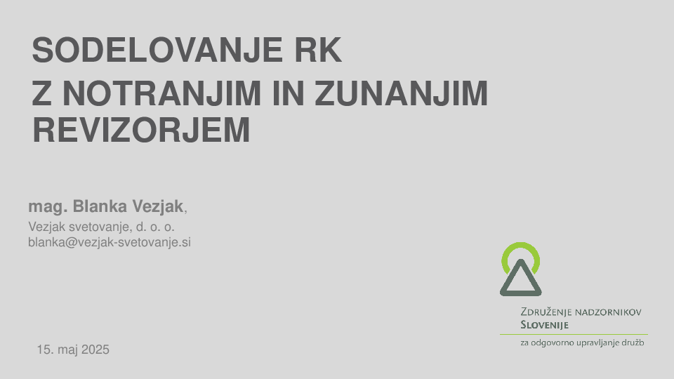 Sodelovanje RK z notranjim in zunanjim revizorjem