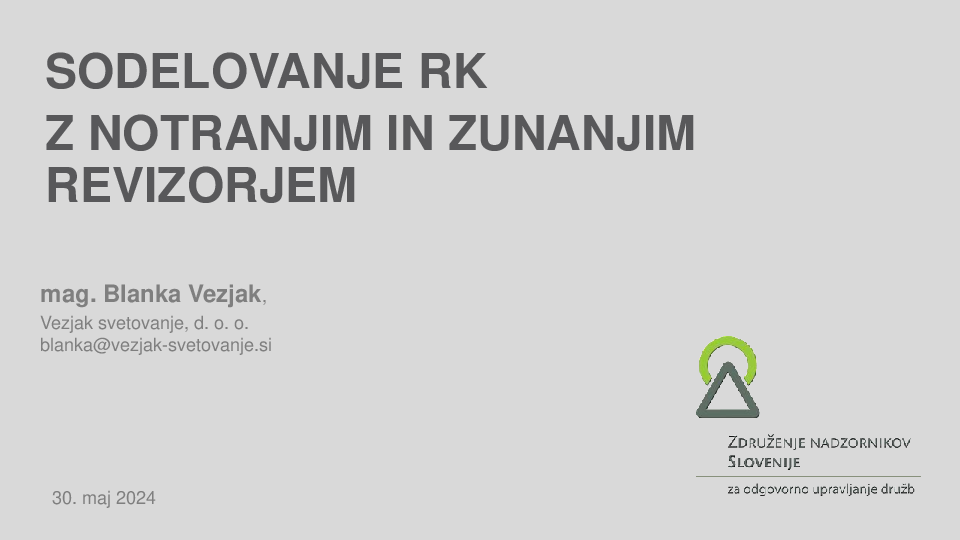 Sodelovanje RK z notranjim in zunanjim revizorjem