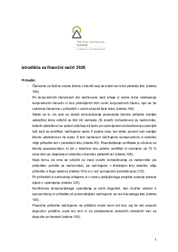 Finančni načrt ZNS za leto 2026