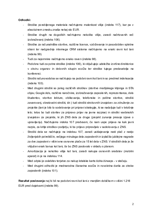 Finančni načrt ZNS za leto 2026