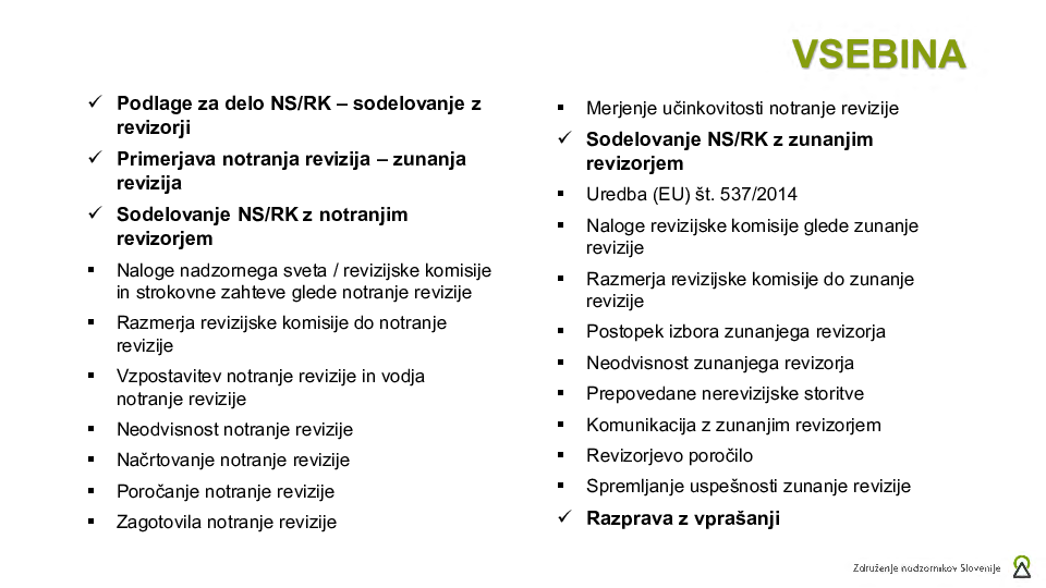 Sodelovanje nadzornega sveta z revizorji  ("Izobraževanje za nadzornike")