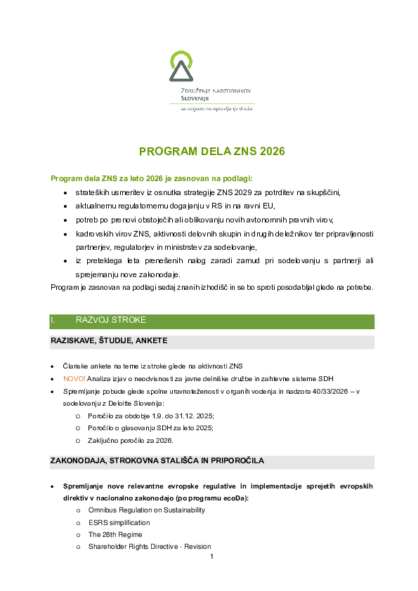 Program dela ZNS 2026