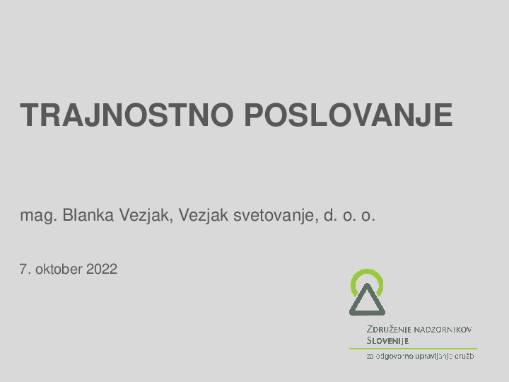 Trajnostno poslovanje  ("Izobraževanje za nadzornike")