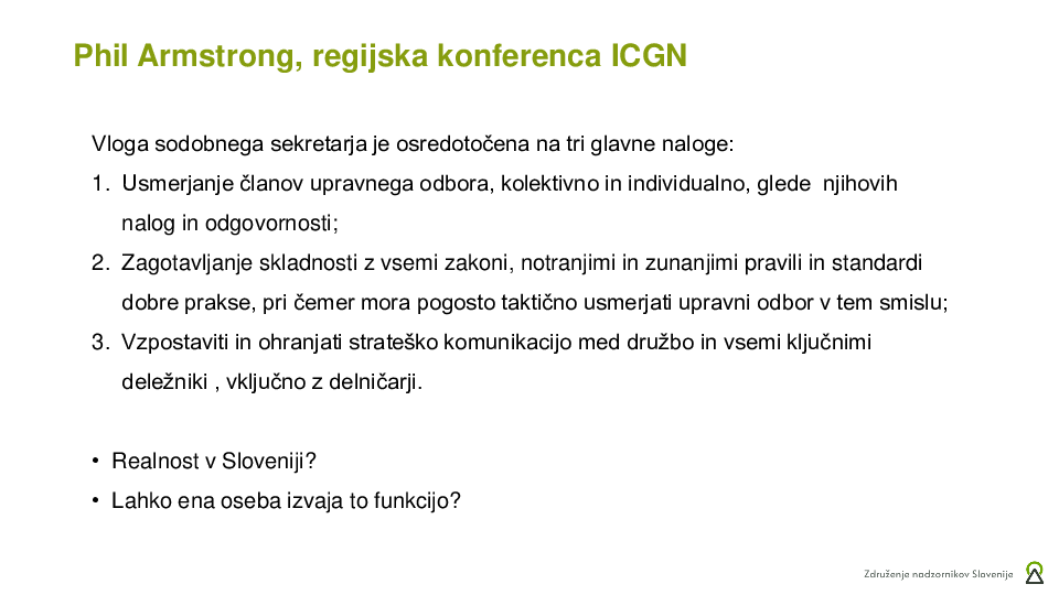 Svetovalna vloga sekretarja NS in sodelovanje s predsednikom in člani NS