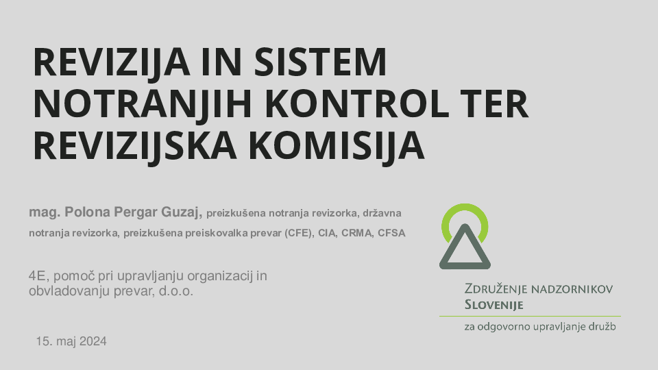 Revizija in sistem notranjih kontrol ter revizijska komisija