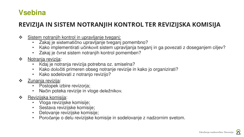 Revizija in sistem notranjih kontrol ter revizijska komisija