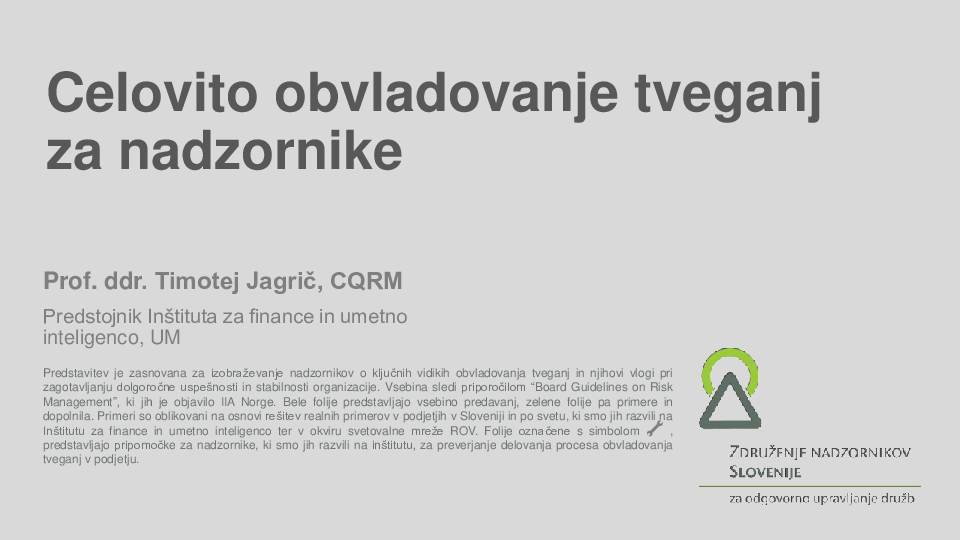 Upravljanje s tveganji ("Izobraževanje za nadzornike")