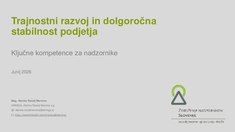 Trajnostno poslovanje  ("Izobraževanje za nadzornike")