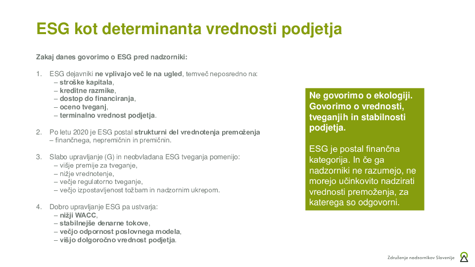 Trajnostno poslovanje  ("Izobraževanje za nadzornike")