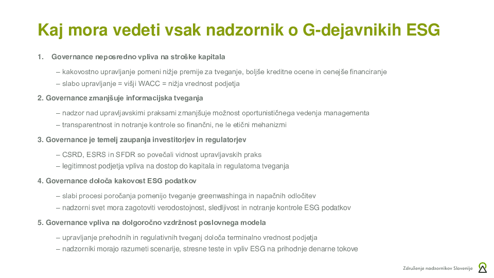 Trajnostno poslovanje  ("Izobraževanje za nadzornike")
