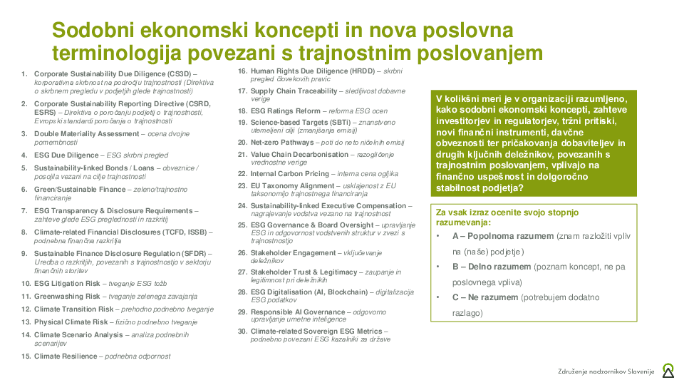 Trajnostno poslovanje  ("Izobraževanje za nadzornike")