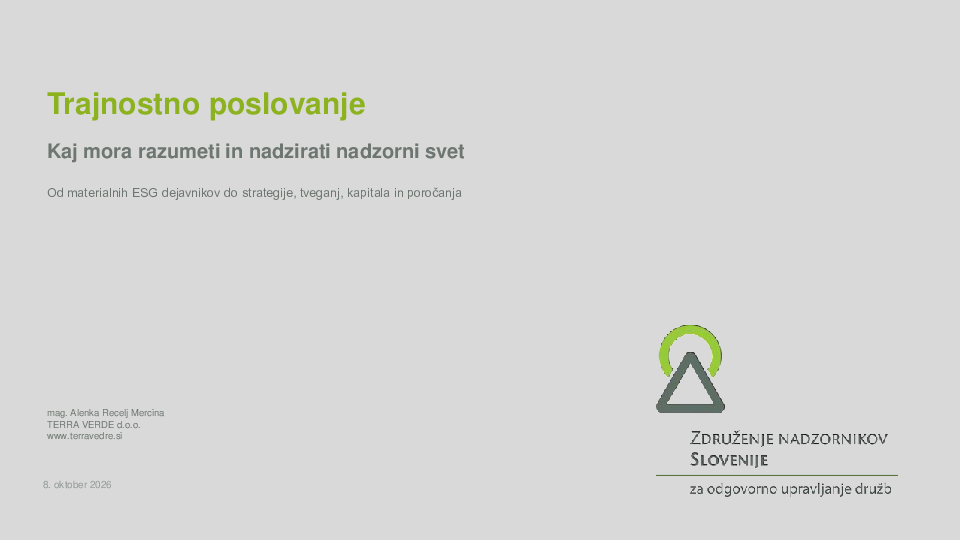 Trajnostno poslovanje  ("Izobraževanje za nadzornike")