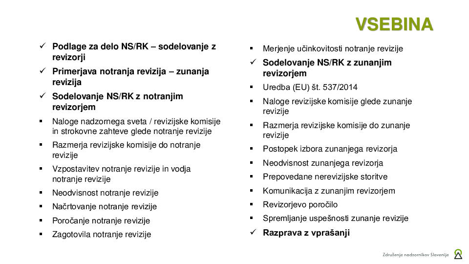 Sodelovanje nadzornega sveta z revizorji  ("Izobraževanje za nadzornike")