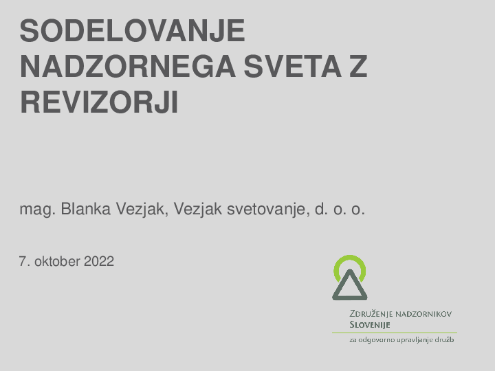 Sodelovanje nadzornega sveta z revizorji  ("Izobraževanje za nadzornike")