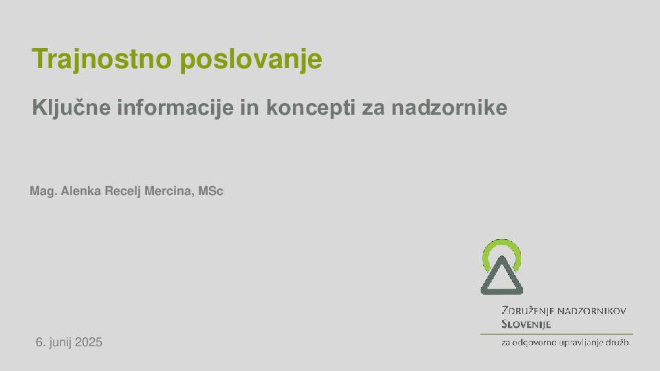 Trajnostno poslovanje  ("Izobraževanje za nadzornike")