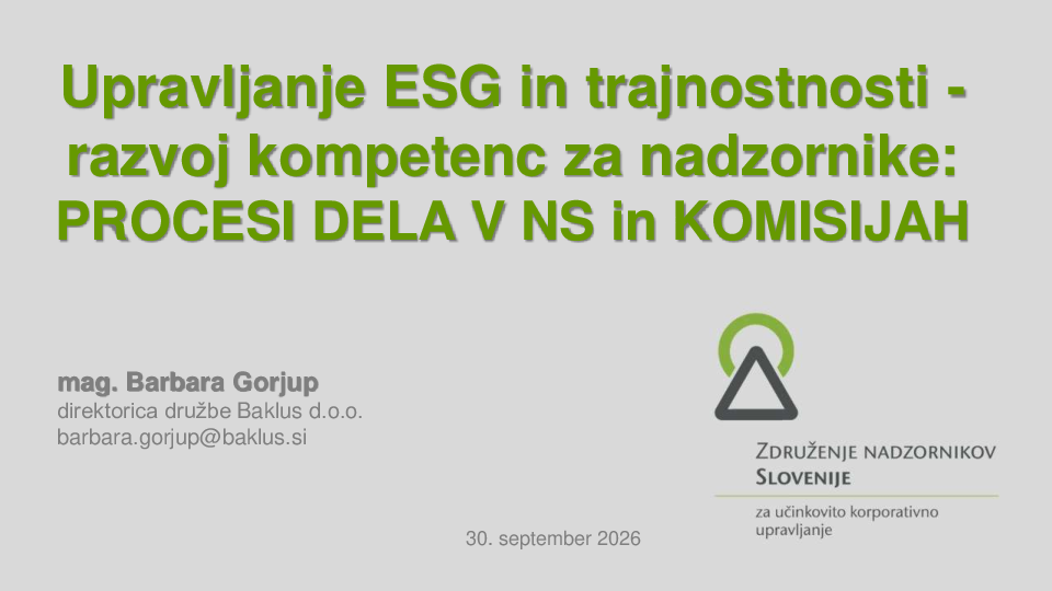 Kako NS v sodelovanju s komisijami vzpostavi učinkovit nadzor nad ESG, tveganji in poročanjem