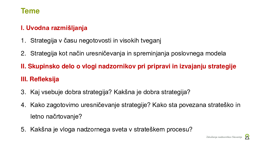Vloga nadzornega sveta pri strateškem usmerjanju družbe  ("Izobraževanje za nadzornike")