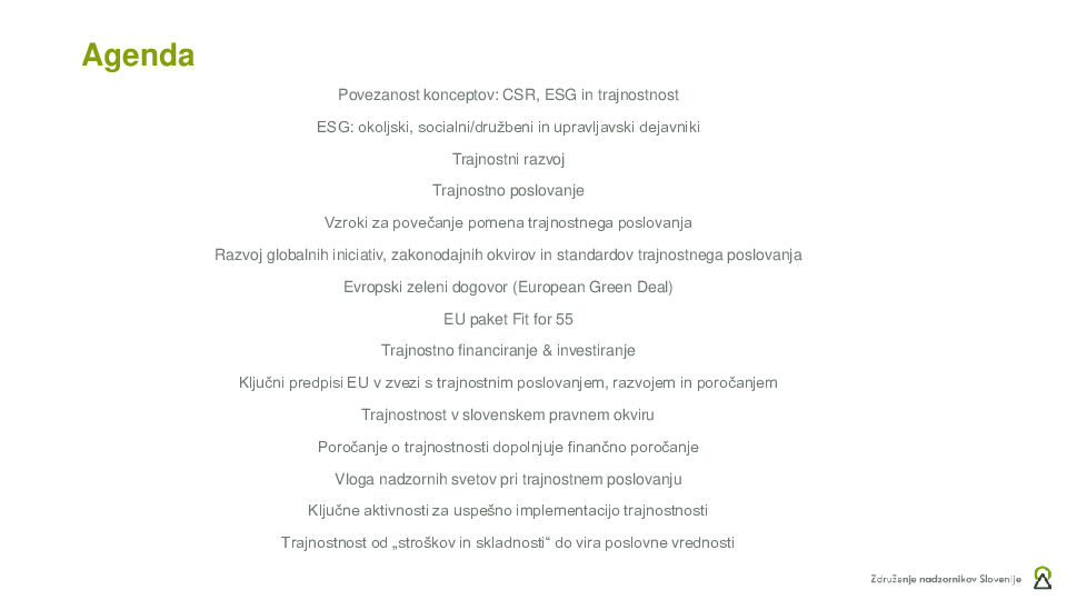 Trajnostno poslovanje  ("Izobraževanje za nadzornike")