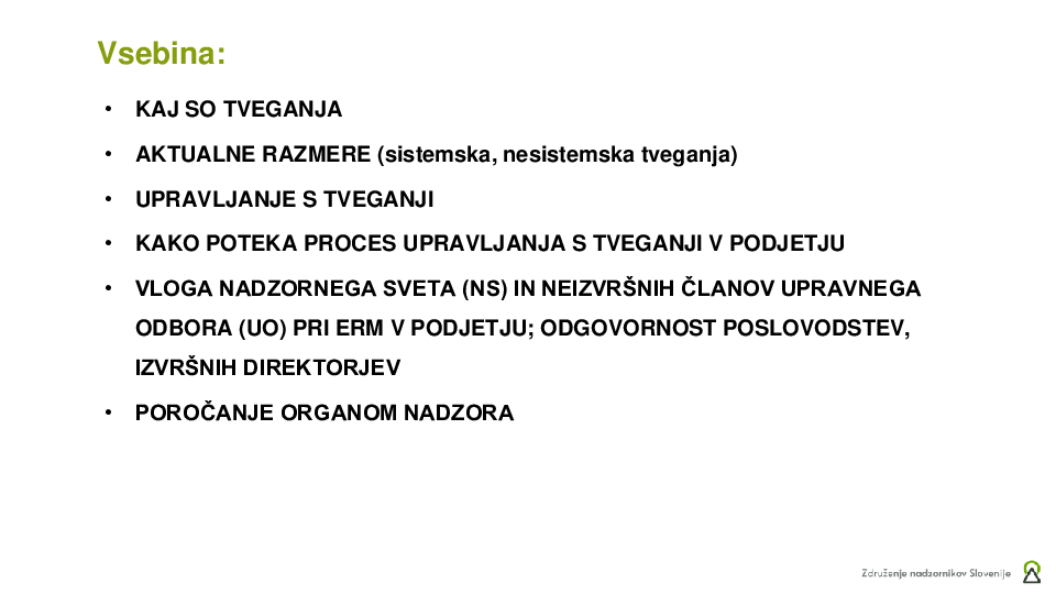 Upravljanje s tveganji  ("Izobraževanje za nadzornike")