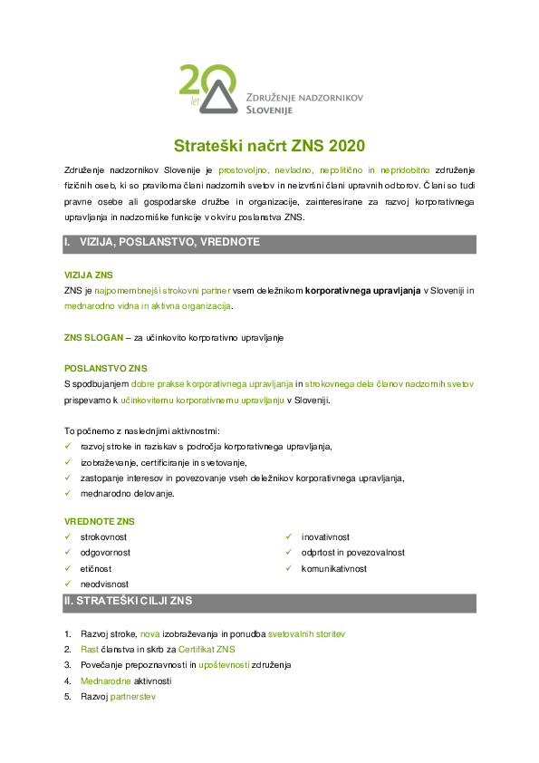 Strateški načrt ZNS 2020