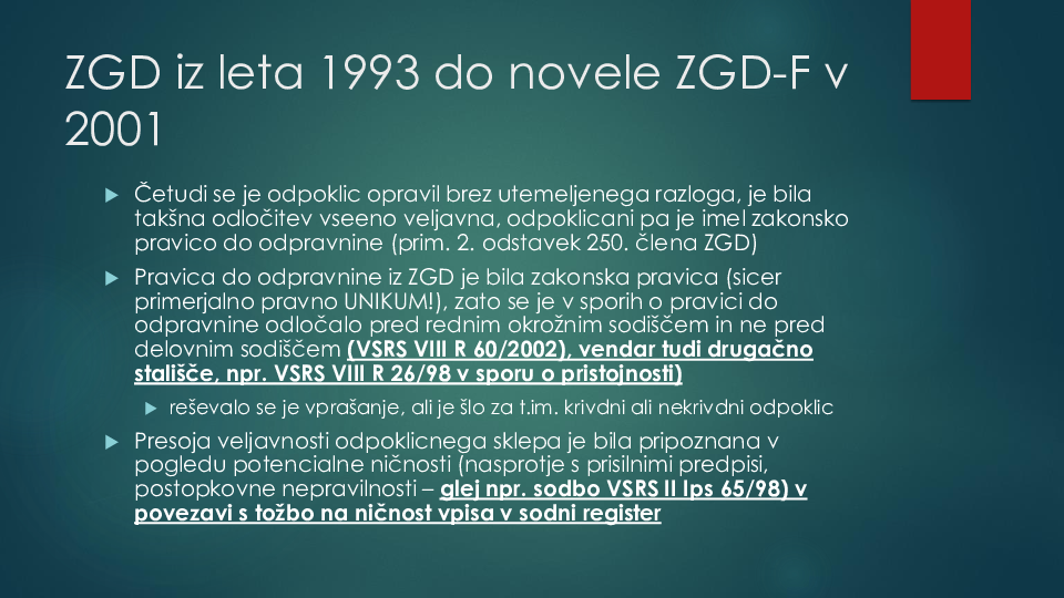 Odpoklic uprave - razvoj prakse