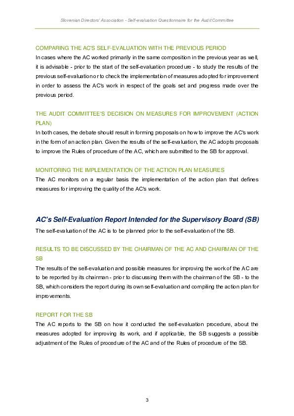 Self-evaluation Questionnaire for the Audit Committee