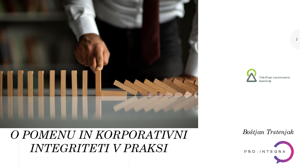 O pomenu in korporativni integriteti v praksi - razvoj kompetenc za nadzornike