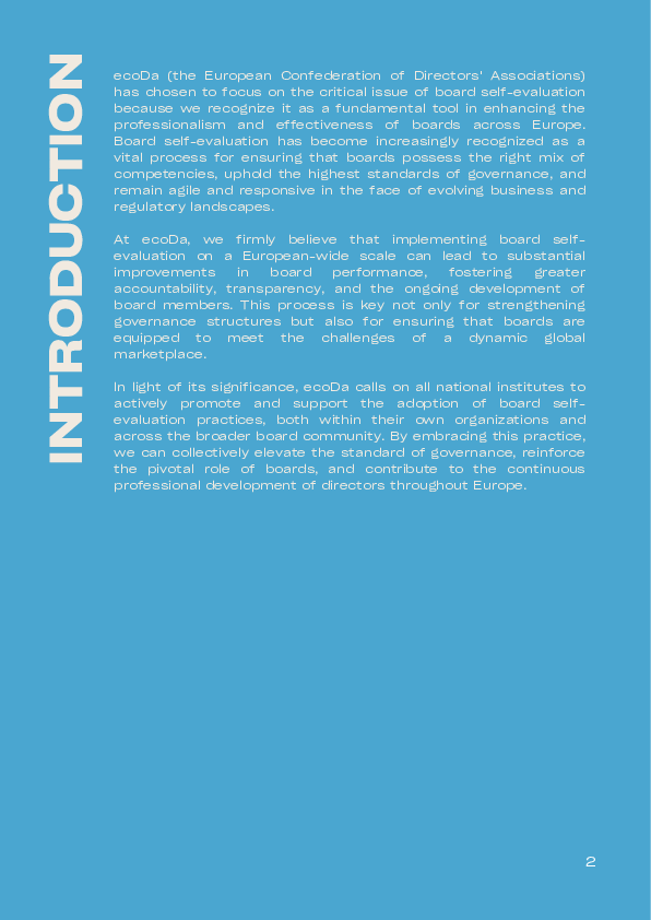 Board evaluation recommendations from ecoDa