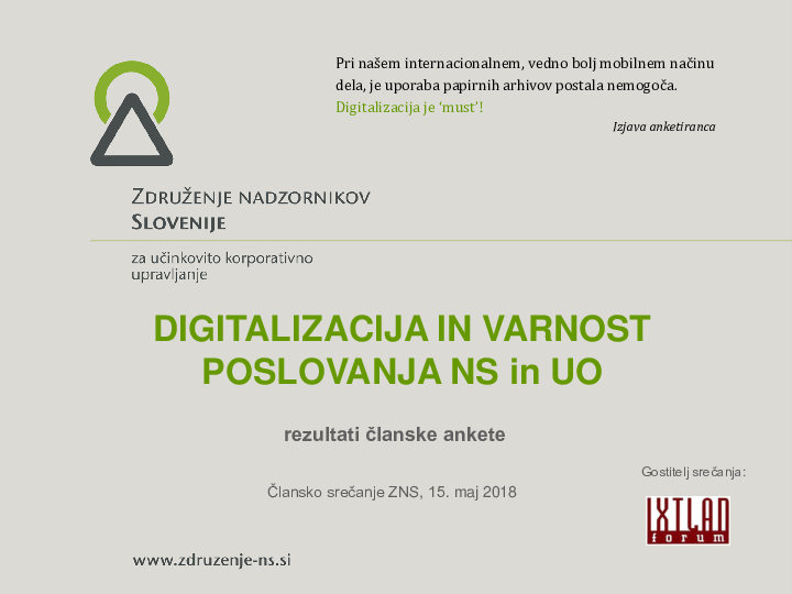 Digitalizacija in varnost poslovanja NS in UO - rezultati ankete 2018