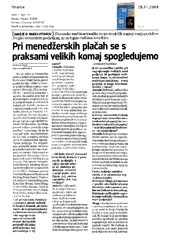 Pri menedžerskih plačah se s praksami velikih komaj spogledujemo