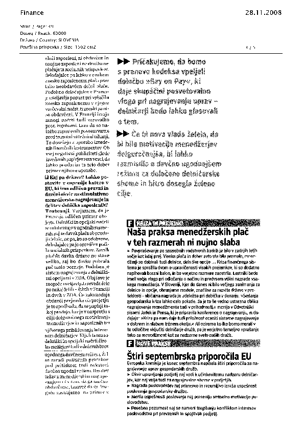 Pri menedžerskih plačah se s praksami velikih komaj spogledujemo