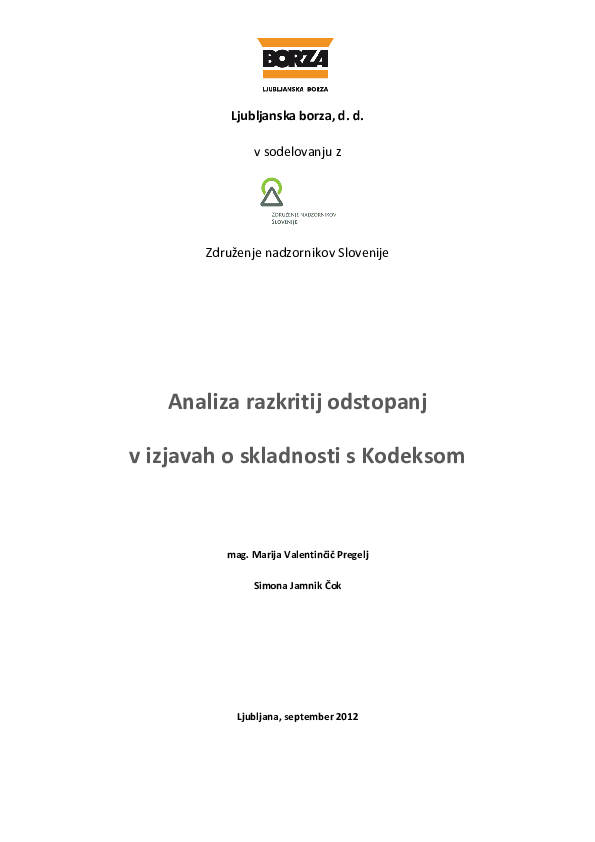 Analiza razkritij odstopanj v izjavah o skladnosti s Kodeksom upravljanja javnih d.d.