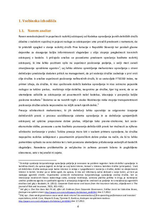 Analiza razkritij odstopanj v izjavah o skladnosti s Kodeksom upravljanja javnih d.d.