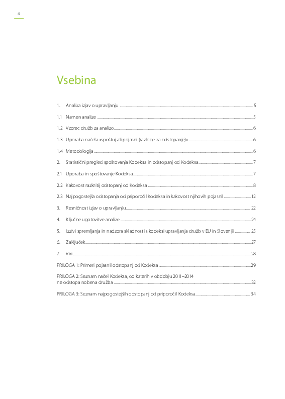 Poročilo o analizi skladnosti s kodeksom upravljanja za javne de lniške družbe za obdobje 2011-2014