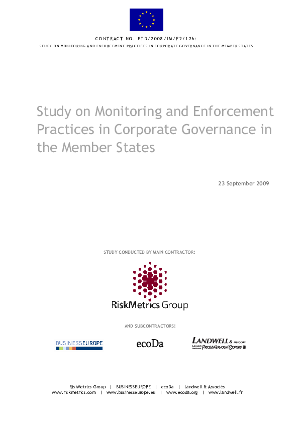 Report - Study on Monitoring and Enforcement Practices in CG in the Member States