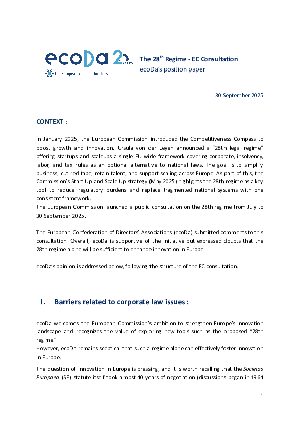 The 28th Regime - EC Consultation