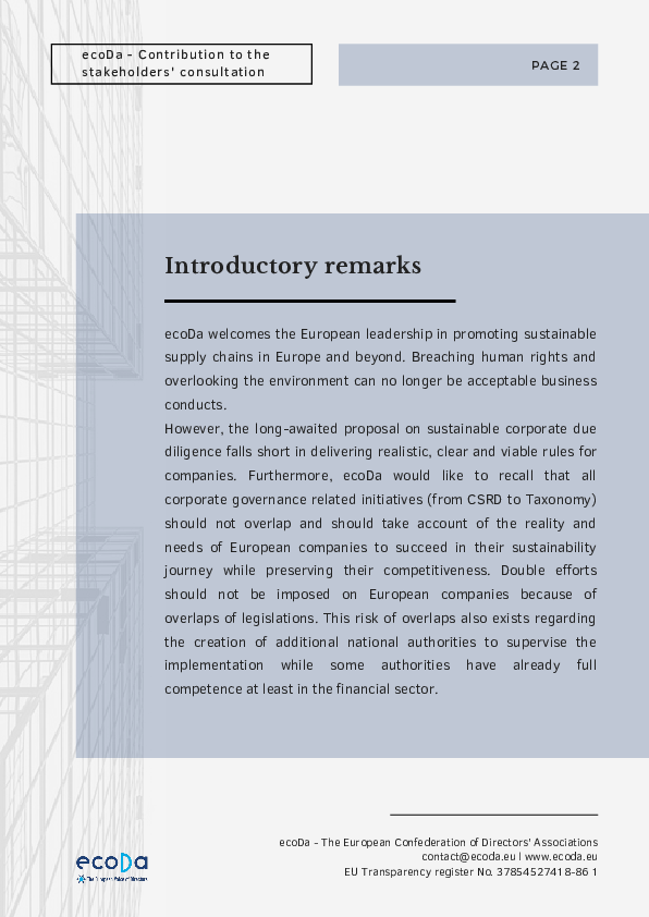 ecoDa Position Paper on the Corporate Sustainability Due Diligence draft directive