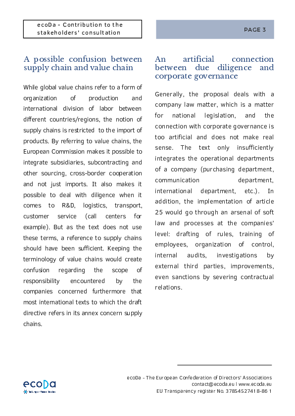 ecoDa Position Paper on the Corporate Sustainability Due Diligence draft directive