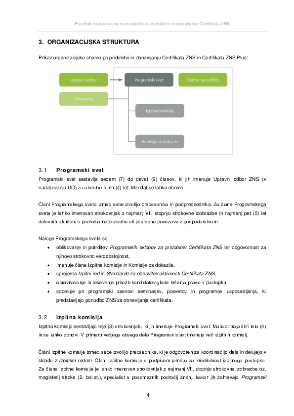Pravilnik o organizaciji in postopkih za pridobitev in obnavljanje CERTIFIKATA ZNS in CERTIFIKATA ZNS Plus
