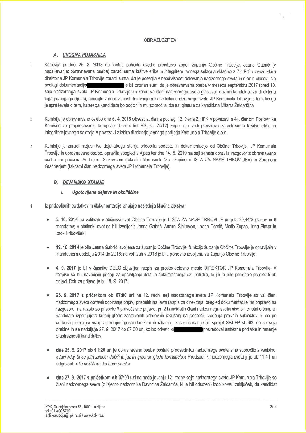 Ugotovitve komisije o ravnanju upanje občine Trbovlje 16. 1. 2020
